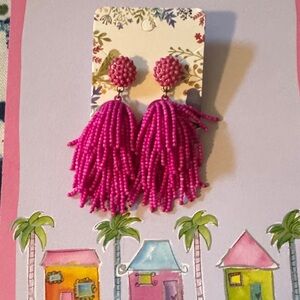 Fuchsia Beaded Tassel Earrings